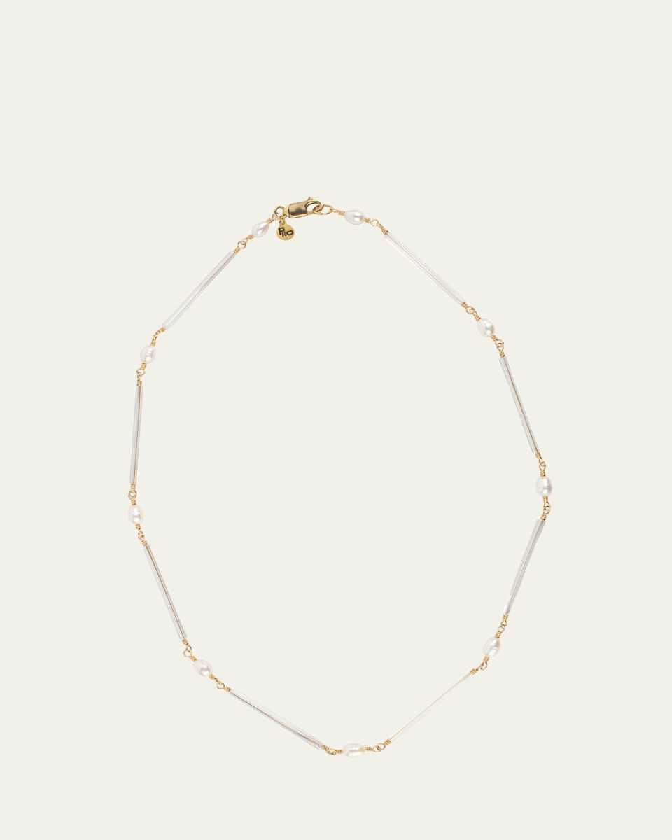 Iced Necklace with Pearls and Glass Beads, 17"L